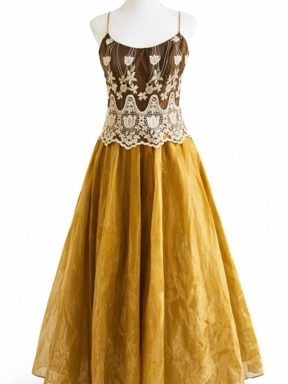 Vintage Savoy’s Gold Lace Maxi Dress Size L Fits Small